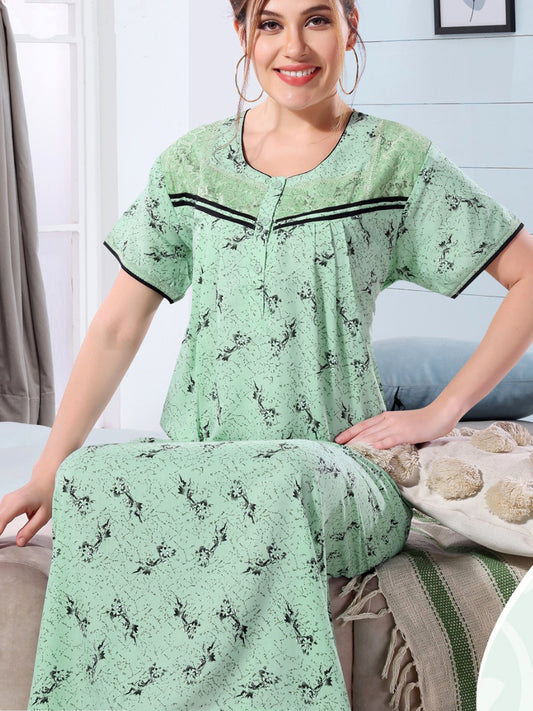 Women Printed Cotton nighty Zenia - 10908