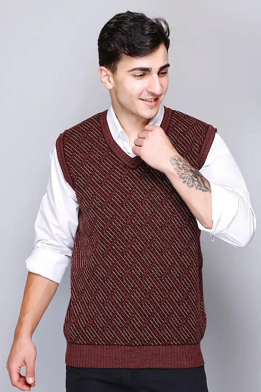 Reversible Sleeveless Men's Sweater - Jackard Fabric | Wear Both Sides