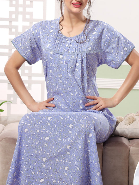 Women Printed Cotton Nighty Zenia - 10936B