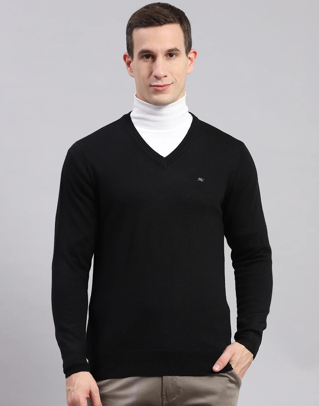 "Timeless Black Merino Wool V-Neck Pullover - Ultra Thin, All-Time Favorite, Evergreen Essential"