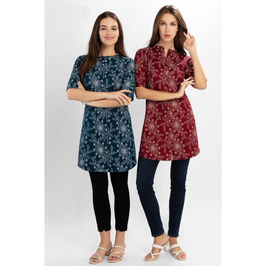 Ladies V-Neck Printed short Kurti Hosiery Top Belita RJ-4838