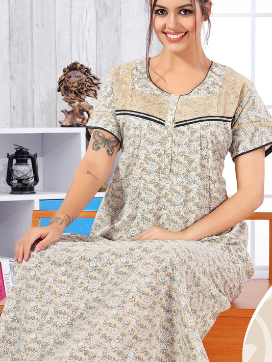 Women Printed Cotton Nighty Zenia - 10892A