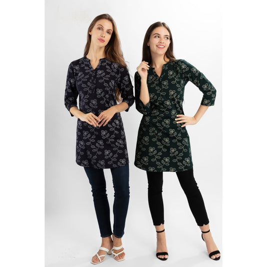 Ladies V-Neck Printed short Kurti Hosiery Top Belita RJ-4832