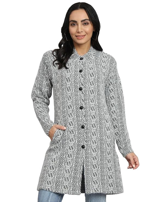 Naura Ladies Long Knitted Coat with Pocket - Warmth & Style in One