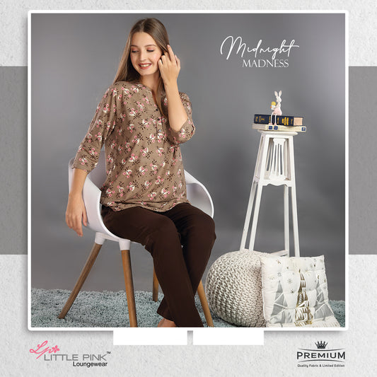 . "Relaxation Mode: Long Sleeve Mid-Length Ladies Night Set"