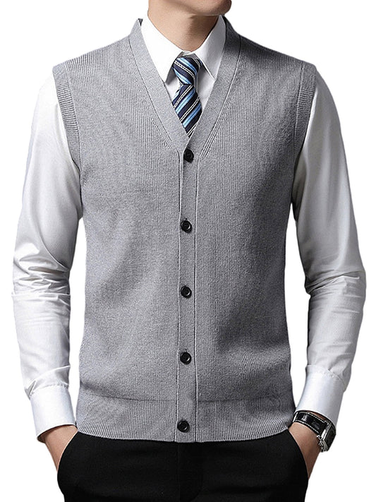 "Elevate Your Formal Wear: Sleeveless V-Neck Cardigan for Men - Official, Formal, and Timeless"