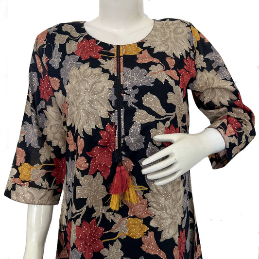 Women round neck floral print black Kurti - 5083D