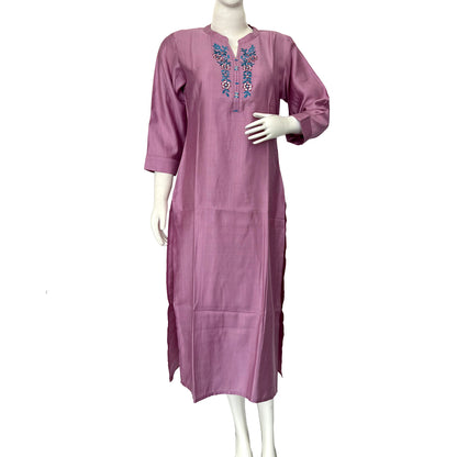 Women embroided neck pink Kurti - 44046