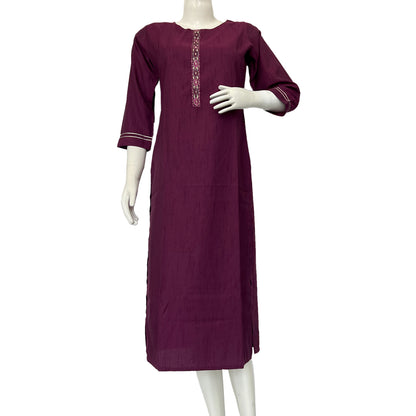 Women embroided round neck maroon Kurti - 5082