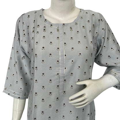 Women flower print round neck grey Kurti - 5066C