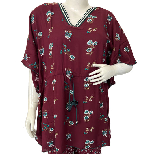 Women Night wear Kaftan Night Suit Set - 8277 Maroon