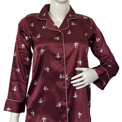 Women long sleeve satin printed night suit