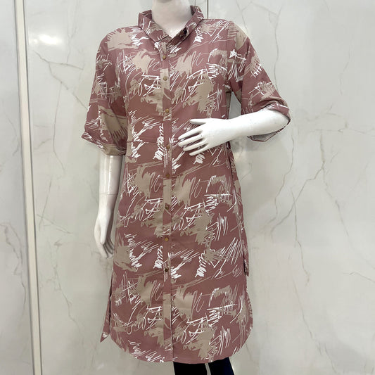 Ladies Collar Neck Front Open Printed Kurti Top M-tunic 1807