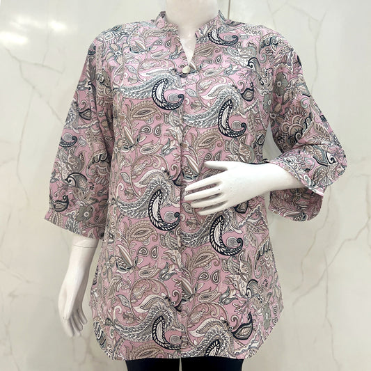 Ladies Collar Neck Front Open Printed Kurti Top JSL-597001