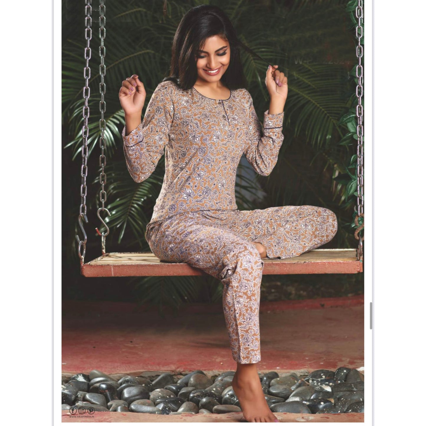 Women long sleeve printed Hosiery night suit Juliet-22524