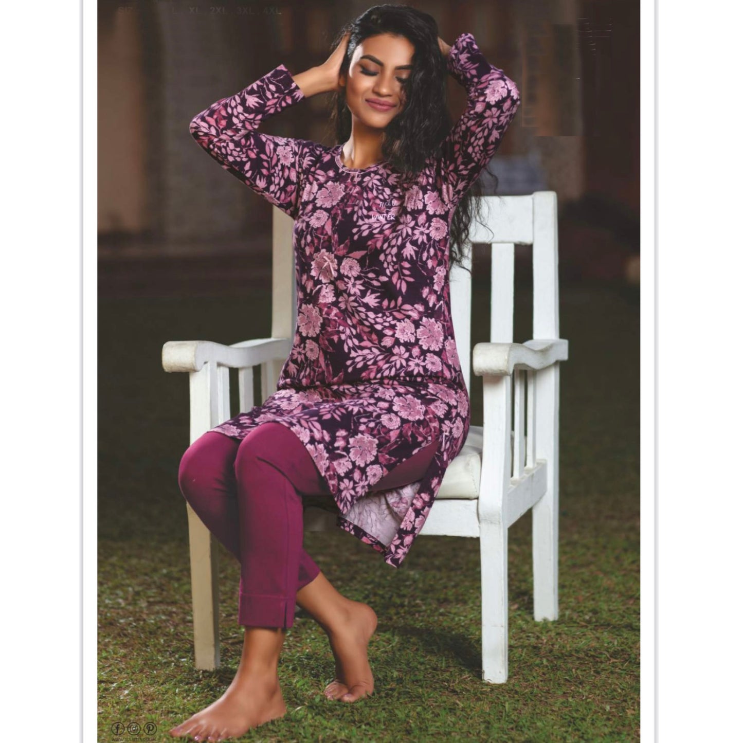 Women long sleeve printed Hosiery night suit Juliet-22595