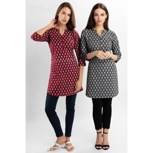 Ladies V-Neck Printed short Kurti Hosiery Top Belita RJ-4833