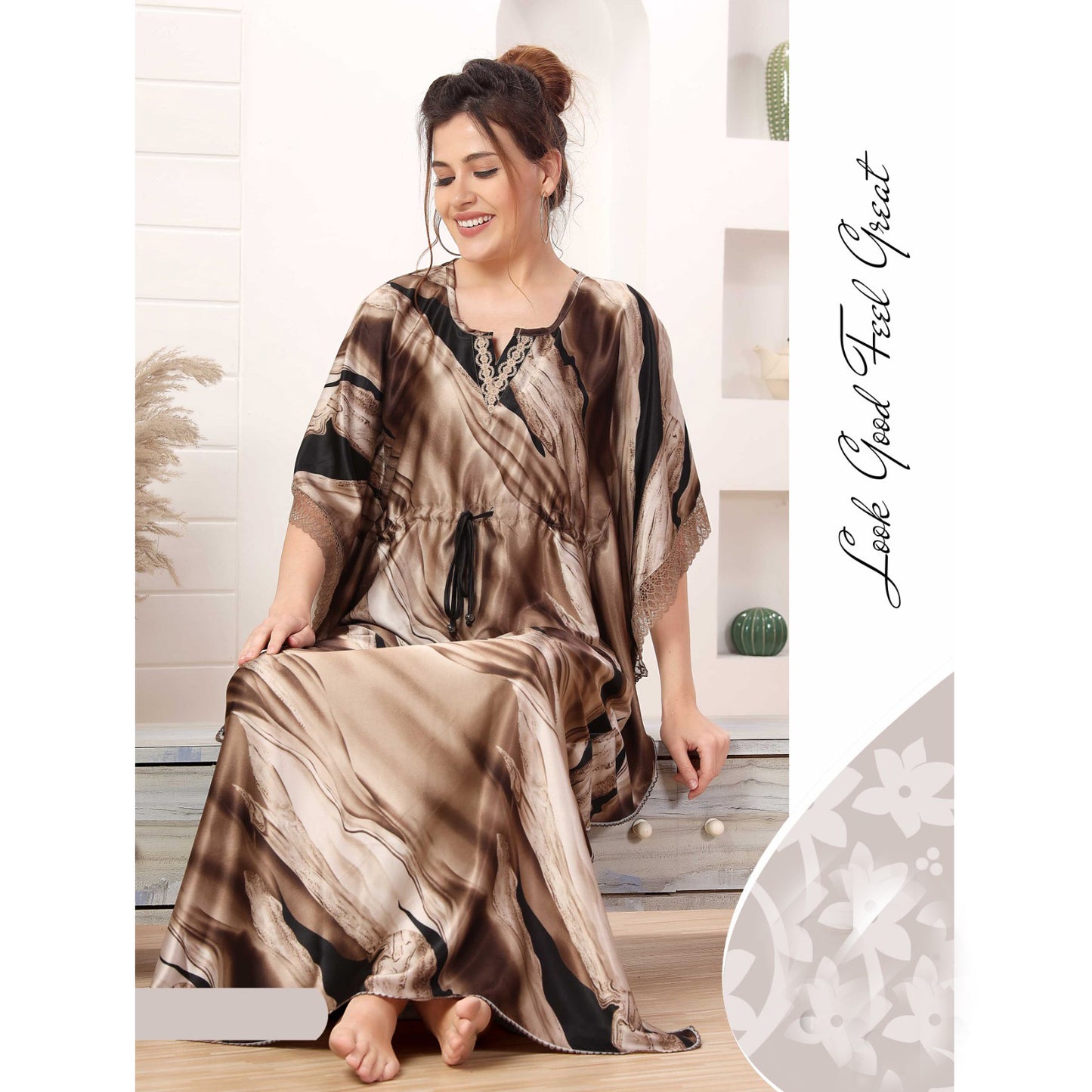 Women Printed Satin Kaftan Zenia - 8584A