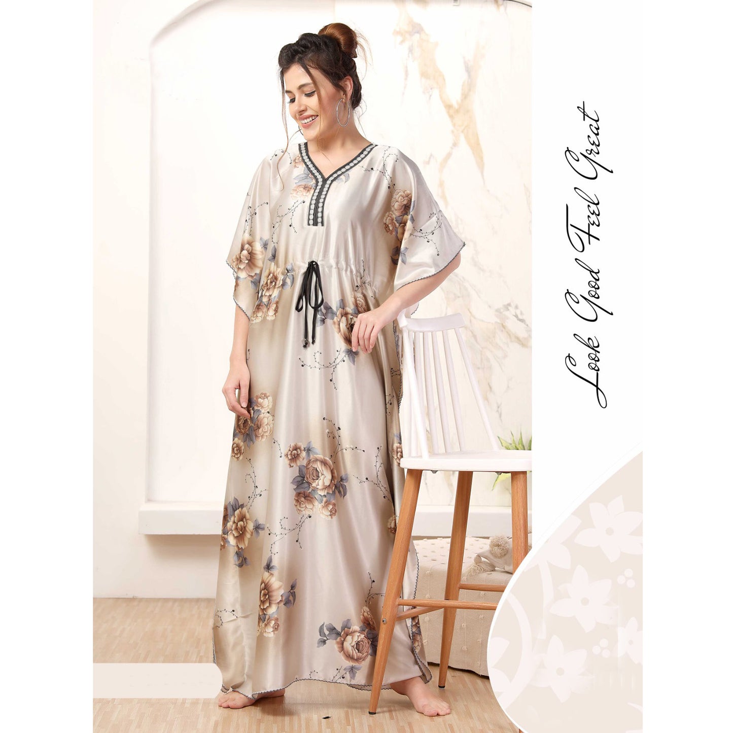 Women Printed Satin Kaftan Zenia - 8574A