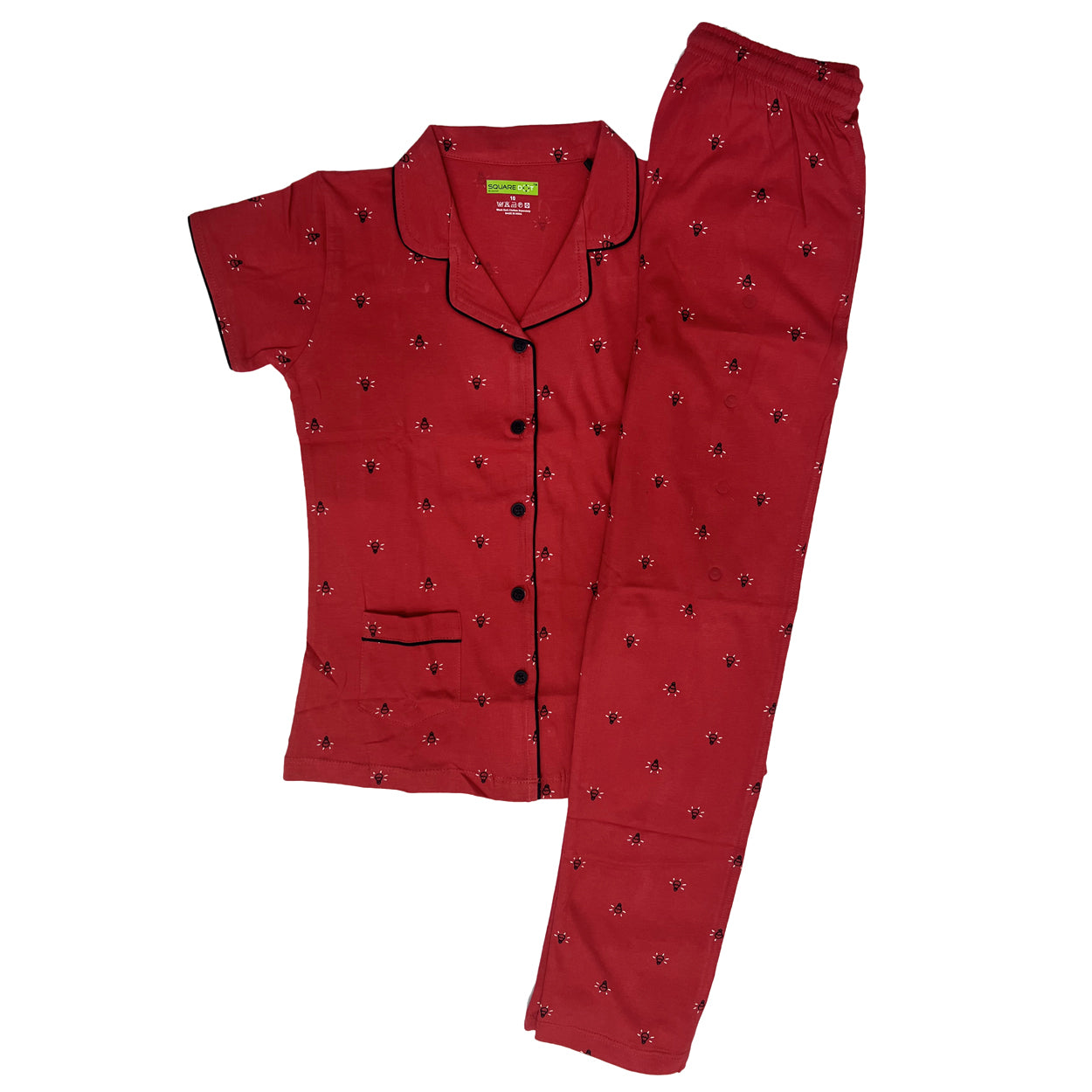 Square Dot Girls Red Night Suit