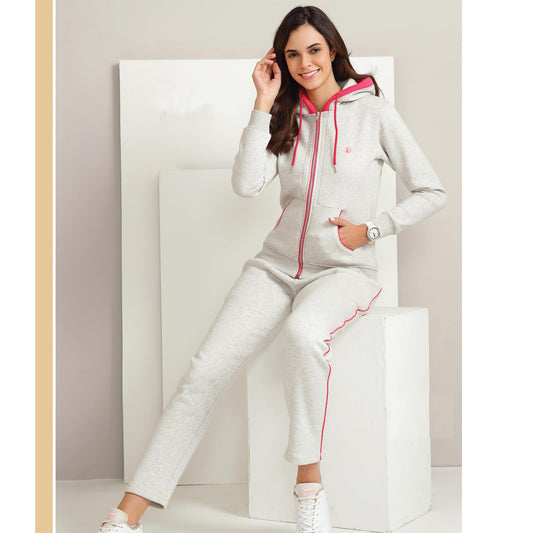 Kayal White Track Suit with Pink Stripes